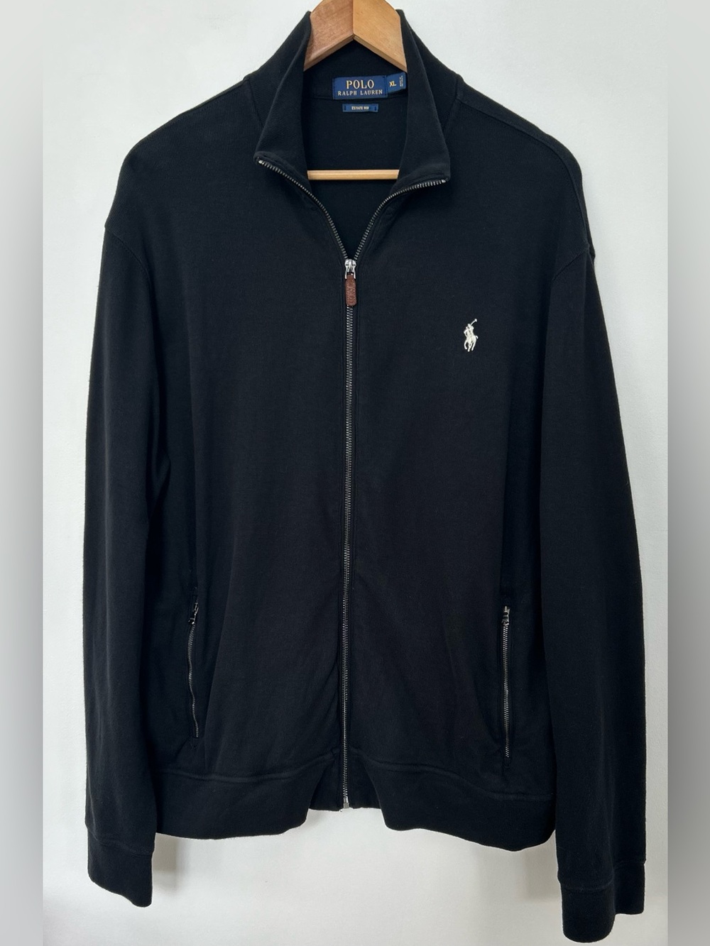 Polo by Ralph Lauren Black Zip-Up Men's Sweater Jacket with Embroidered Pony